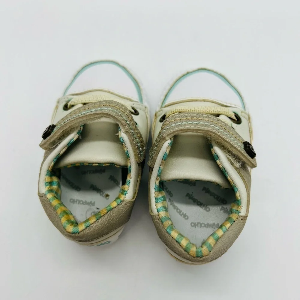 PIMPOLHO BABY BOY WHITE AND TAN CRIB SHOES SIZE 1.5